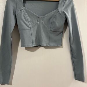 Garage Light Blue Long Sleeve Crop Top